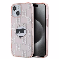 Karl Lagerfeld IML Choupette galvas un monogrammas apvalks iPhone 14 / 15 / 13 - rozā