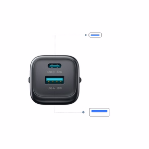 Joyroom JR-TG7 33W USB-A + USB-C sienas lādētājs ar 60W USB-C uz USB-C 1m kabeli melns