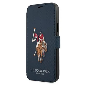 US Polo USFLBKP12MPUGFLNV iPhone 12/12 Pro 6,1" zils grāmatas tipa viedtālruņa apvalks Polo Embroidery Collection