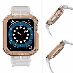 Protect Strap Ремешок для Apple Watch 42/44/45mm с бронированным чехлом - белый, розовое золото