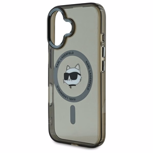 Karl Lagerfeld IML Metal Choupette Head Magnētiskais iPhone 16 Plus viedtālruņa apvalks - melns