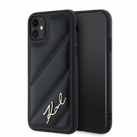 Karl Lagerfeld Diagonal Quilted Script apvalks viedtālrunim iPhone 11 / Xr - melns
