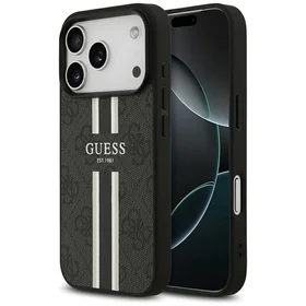 GUESS viedtālruņa apvalks IPHONE 17 Pro, saderīgs ar MagSafe GUHMP17LP4RPSK (4G Printed Stripes), melns