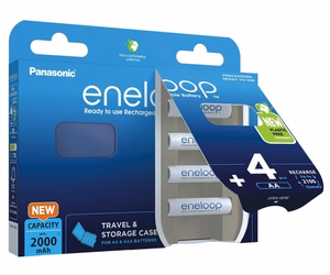 Uzlādējamas baterijas PANASONIC ENELOOP AA 2000 mAh 4 gab. + maciņš (BK-3MCDE/4CP+CASE)