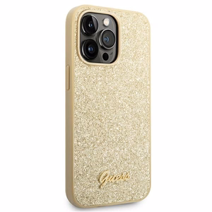 Guess Glitter Script viedtālruņa apvalks iPhone 14 Pro - zelta