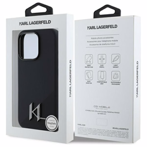 Karl Lagerfeld Silicone Shadow Metal Initial Magnētiskais iPhone 16 Pro viedtālruņa apvalks - melns