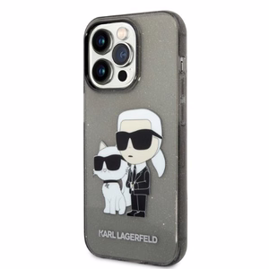 Karl Lagerfeld Glitter Karl&Choupette viedtālruņa apvalks iPhone 14 Pro Max - melns