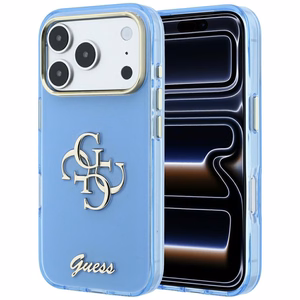 Guess IML 4G Script Metal vāciņš modelim iPhone 18 Pro Max / 17 Pro Max – gaiši zils