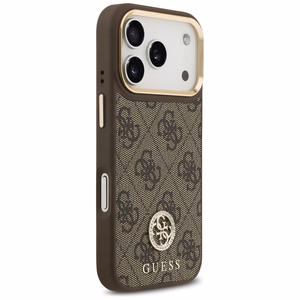 Guess 4G Strass Logo & Big Strap Metal Buttons Magnētiskais viedtālruņa apvalks iPhone 17 Pro - brūns