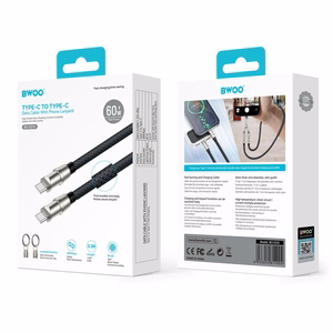 BWOO siksniņas kabelis USB-C - USB-C 0.3m 60W ar siksniņu