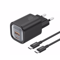 FONENG sienas lādētājs EU71 PD 30W 1xUSB-C + 1xUSB QC3.0 + kabelis USB-C - USB-C melns