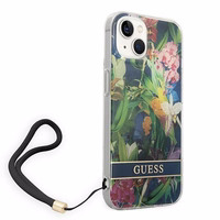 Guess GUOHCP14MHFLSB iPhone 14 Plus 6.7 "zils/zils cietais apvalks Ziedu siksna
