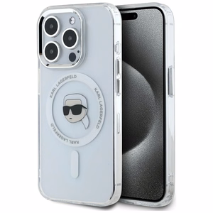 Karl Lagerfeld IML Metāla Karla Galvas Magnētiskais viedtālruņa apvalks iPhone 15 Pro Max balts