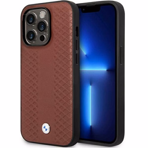 Viedtālruņa apvalks BMW BMHCP14X22RFGR iPhone 14 Pro Max 6.7" bordo/bordo ādas dimanta raksts