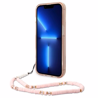 Guess GUHCP14XHGCOHP iPhone 14 Pro Max 6.7" rozā/rozā cietais apvalks Translucent Pearl Strap