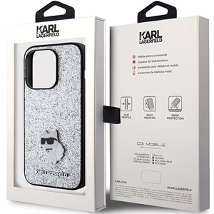 Karl Lagerfeld Fiksēts mirdzošs Choupette logotips metāla piespraude apvalks iPhone 15 Pro - sudraba
