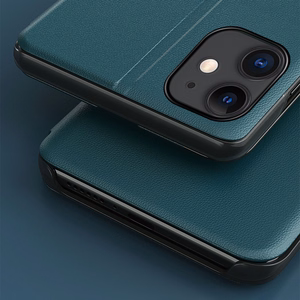Eco Leather View Case elegants grāmatas tipa viedtālruņa apvalks ar statīvu iPhone 13 Pro Max zaļš