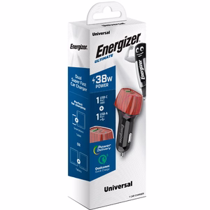 Energizer Ultimate D38WO auto lādētājs, USB-C + USB-A, 38 W PD + QC 3,0, ar riekstkoka rakstu