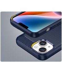 Carbon viedtālruņa apvalks iPhone 14 elastīgs gēla aizmugures vāks zils