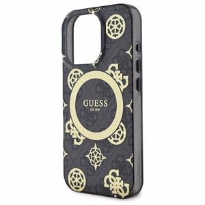Guess IML Peony On 4G Background Magnētiskais viedtālruņa apvalks iPhone 16 Pro - melns