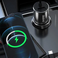 Dudao 3in1 USB automobiļu lādētājs ar iebūvētu kabeli Lightning / USB Type C / micro USB - melns (m)