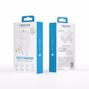 Forever TC-01-20AC PD QC lādētājs 1x USB-C 1x USB 20W balts