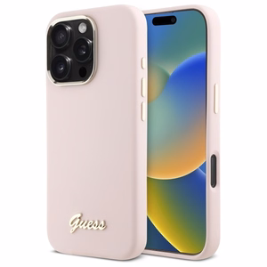 Guess Silikona Uzraksts Metāla Logo & Rāmis iPhone 16 Pro Apvalks - rozā