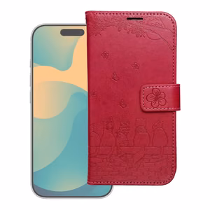 MEZZO Book Maciņš IPHONE 17 kaķi sarkans