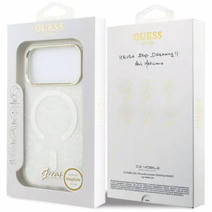 Guess IML Shell Script Metal MagSafe чехол для iPhone 17 Pro Max белый
