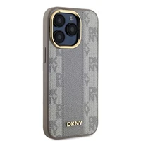 DKNY Ādas rūtainais mono raksts magnētiskais iPhone 15 Pro Max viedtālruņa apvalks - bēšs