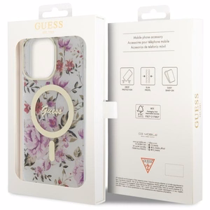 Guess GUHMP14XHCFWST iPhone 14 Pro Max 6.7" caurspīdīgs cietais viedtālruņa apvalks Flower Magnētiskais