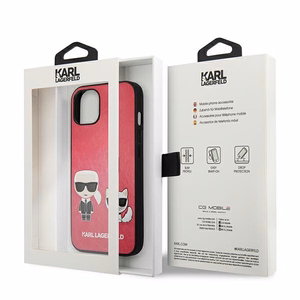Karl Lagerfeld Ikonik Karl & Choupette vāciņš ierīcei iPhone 13 mini, fuksijas krāsā