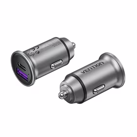 Vention Two-Port USB A+A(30+30) Car Charger pelēks Mini Style Aluminium Alloy Type