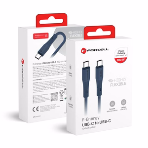 Kabeļa savienojums no USB C uz USB C Forcell F-Energy QC4.0 PD 5A 100W silikona 1 m C347 tumši zils