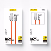 USB Kabelis Dudao "L24AC" (180' corner) Oranžs "Type-C" 100cm (up to 120W)