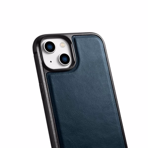 iCarer ādas Oil Wax viedtālruņa apvalks pārklāts ar dabīgu ādu iPhone 14 zila