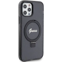 Guess Ring Stand Script Glitter Magnētiskais viedtālruņa apvalks iPhone 12/12 Pro - melns