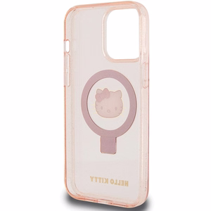 Hello Kitty Ring Stand Glitter Electrop Logo MagSafe Case for iPhone 15 Pro Max - Pink
