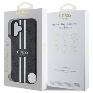 Guess 4G Printed Stripes Magnētiskais viedtālruņa apvalks iPhone 16 - melns