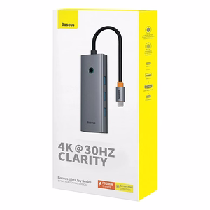 5-in-1 sadalītājs Baseus UltraJoy Series USB-C uz HDMI4K@30Hz+3xUSB 3.0+1xPD (pelēks)