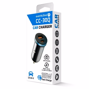 Automašīnas lādētājs everActive CC-30Q USB + USB-C QC 3.0 PD 35W