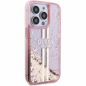 Guess Liquid Glitter Gold Stripes viedtālruņa apvalks iPhone 15 Pro - rozā