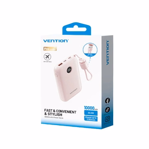 Vention FKAP0-C 10000mAh 22.5W portatīvais lādētājs USB rozā