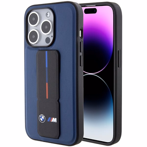 BMW M ar statīvu divkrāsu viedtālruņa apvalks iPhone 15 Pro - tumši zils