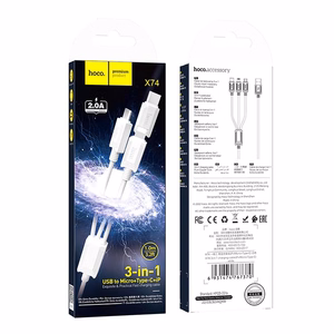 Kabelis 3in1 USB A uz Lightning / Micro USB / USB C Hoco 2A 1 m X74 balts
