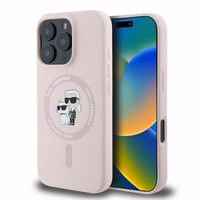 Viedtālruņa apvalks Karl Lagerfeld Silikona Karl&Choupette Heads MagSafe iPhone 16 Pro Max - rozā