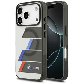 BMW M IML metāla pogas trīskrāsu līnijas magnētiskais viedtālruņa apvalks iPhone 17 Pro Max - pelēks