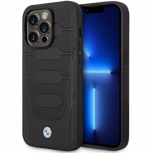 Viedtālruņa apvalks BMW BMHMP14X22RPSK iPhone 14 Pro Max 6.7 - melns ādas sēdekļu raksts MagSafe