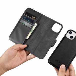 iCarer Maki apvalks 2in1 vāks iPhone 14 Plus Anti-RFID ādas atverams apvalks melns (WMI14220727-BK)