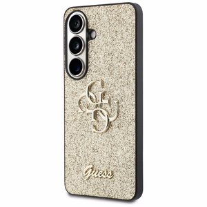 Guess maciņš Fixed Glitter Big 4G Metal Logo for Samsung Galaxy S26 zelta